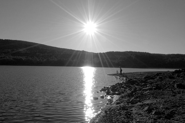 A mother and child playing (near Brecon Beacons).